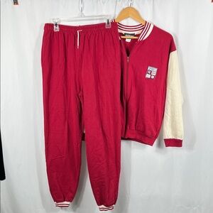 Vintage 90’s Additions by Ronnie Women’s Red & Cream Track Suit Size‎ L FLAWS